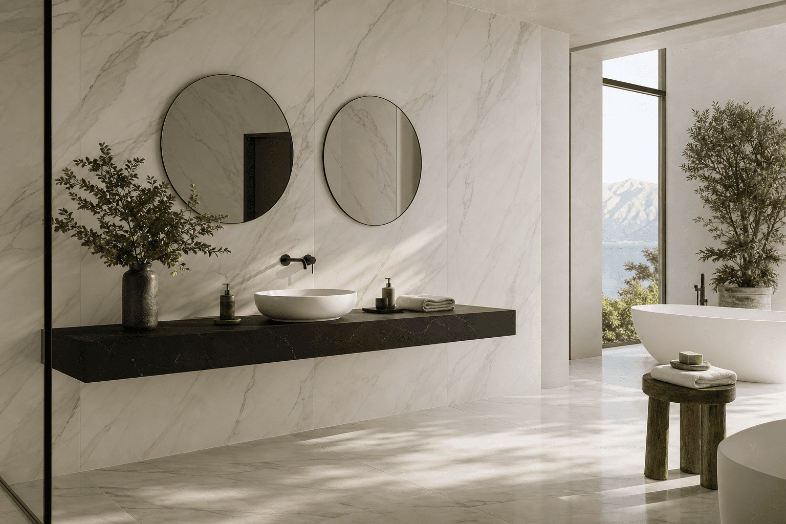 Bathrooms finished with Materia surfaces