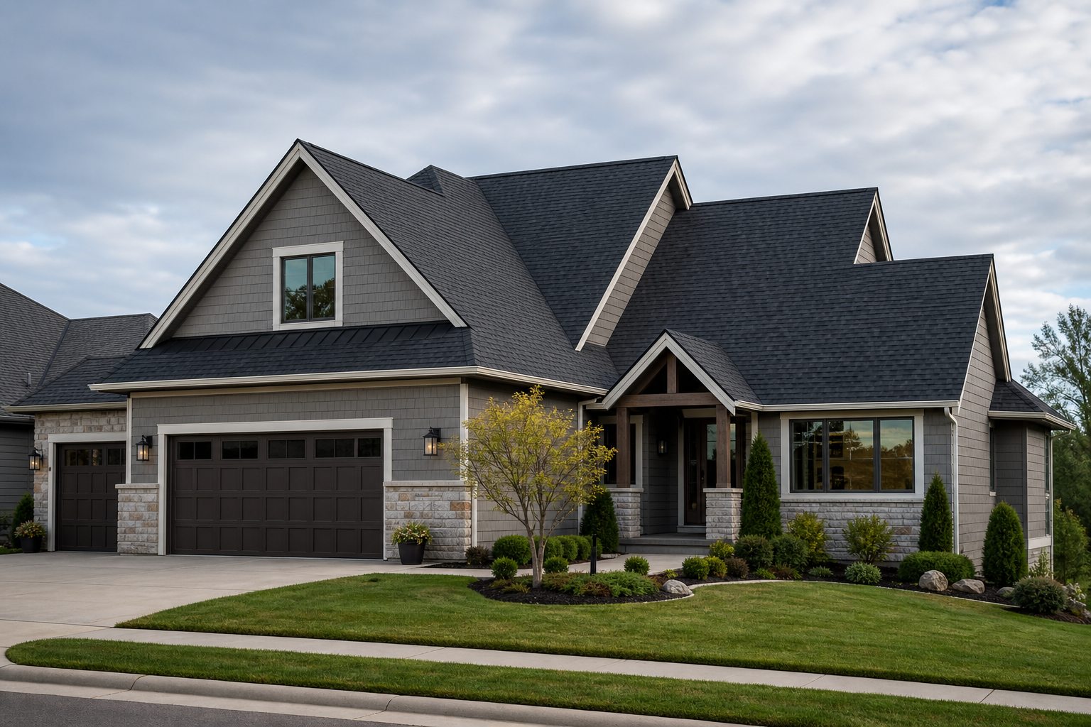 Completed architectural shingle roof, surveyed after installation